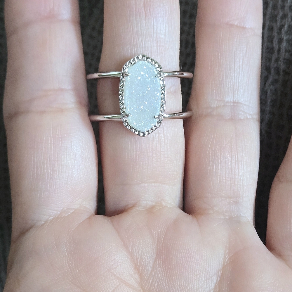 Kendra Scott "Elyse" Double✌️ Band White Iridescent Drusy Ring💍 - Picture 2 of 16